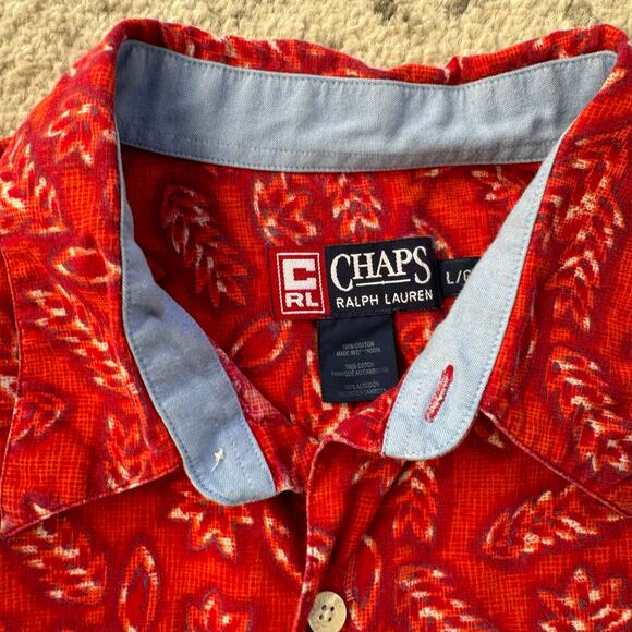 Vtg Chaps Ralph Lauren Size Large Mens Button Up Allover Shirt Short Sleeve Red - Picture 3 of 6
